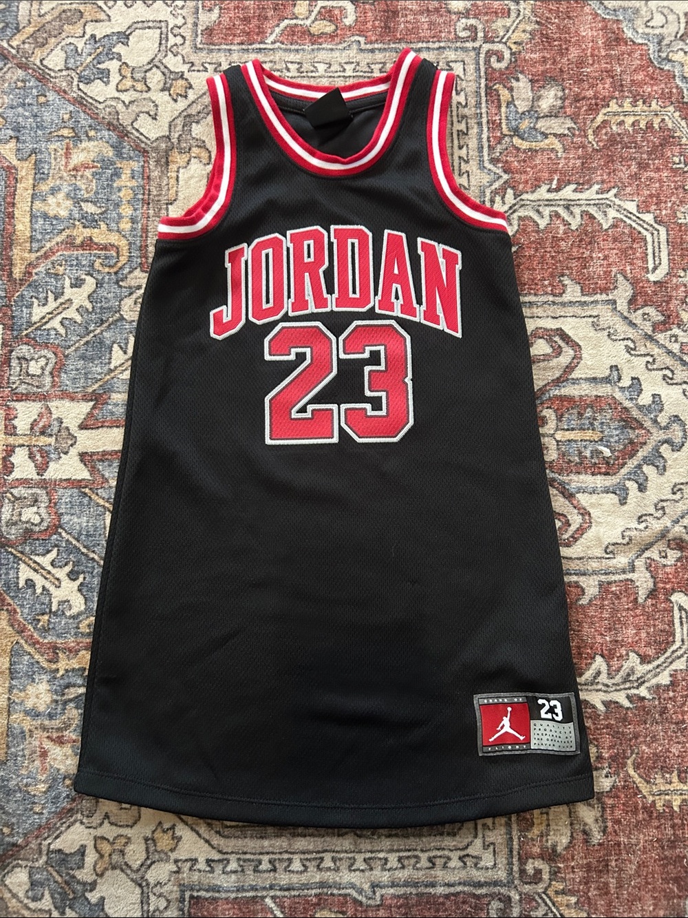 Jordan Black and Red Kids Basketball Jersey with 23
